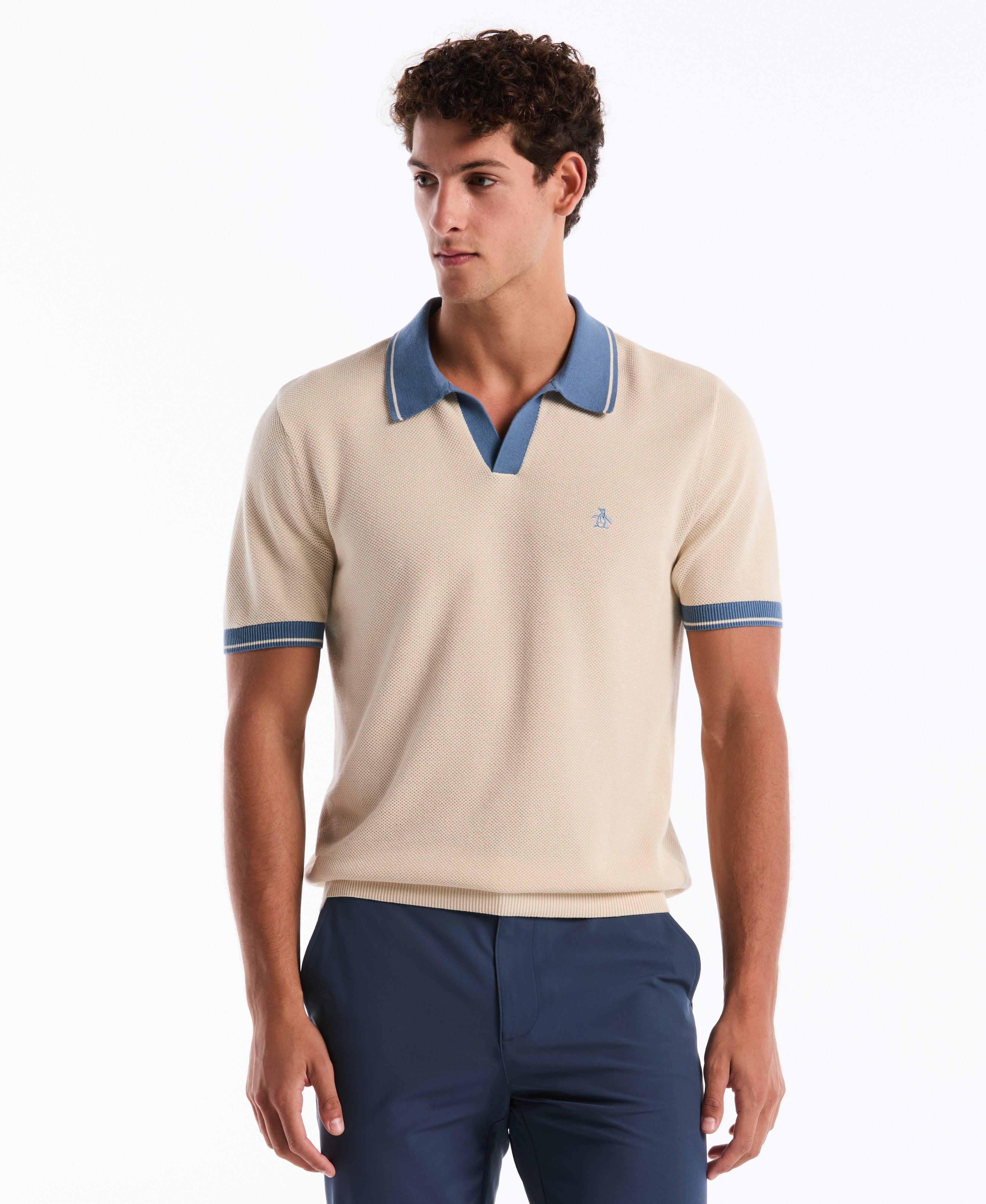 Cotton Honeycomb Sweater Polo