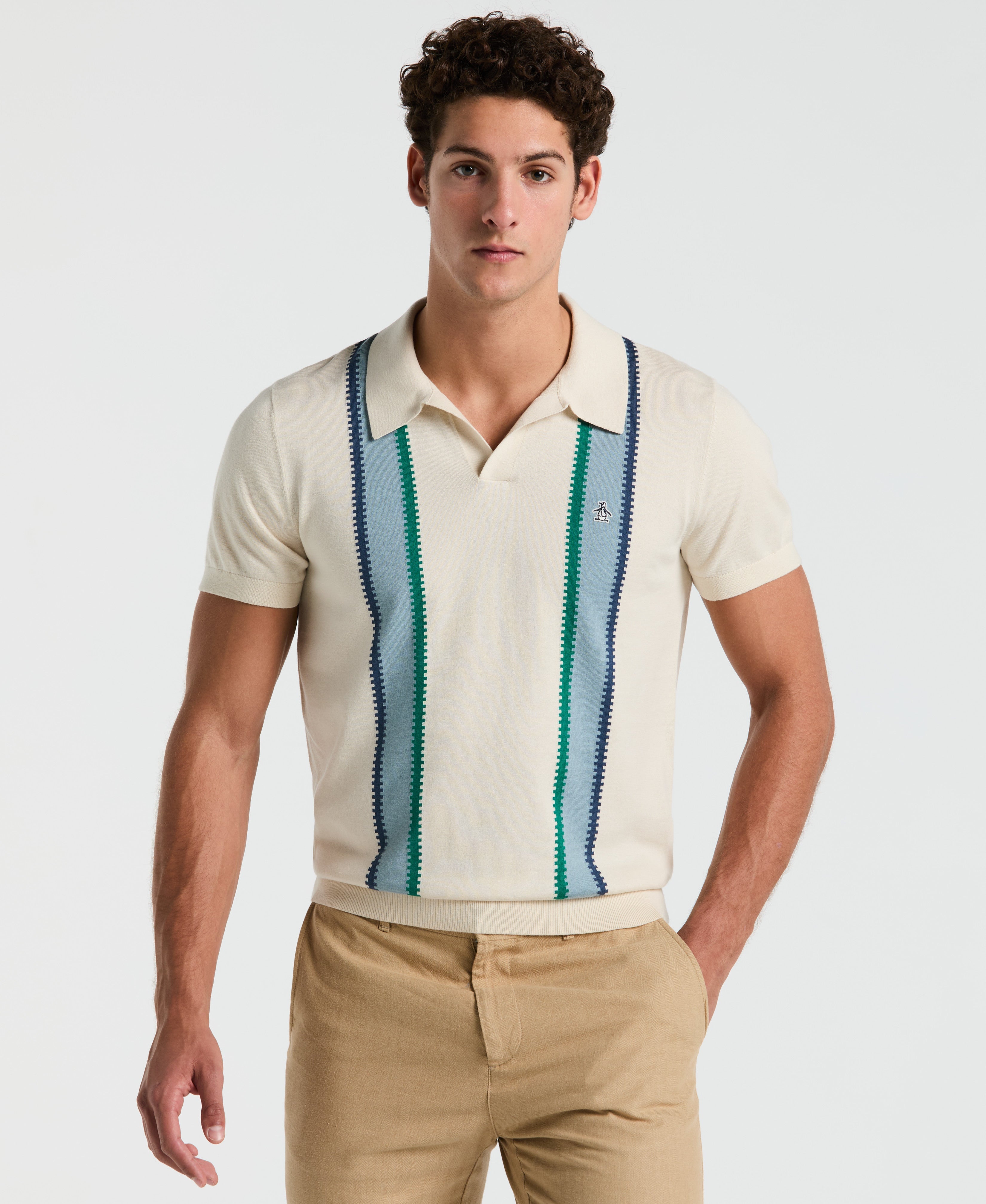 Cotton Vertical Stripe Sweater Polo