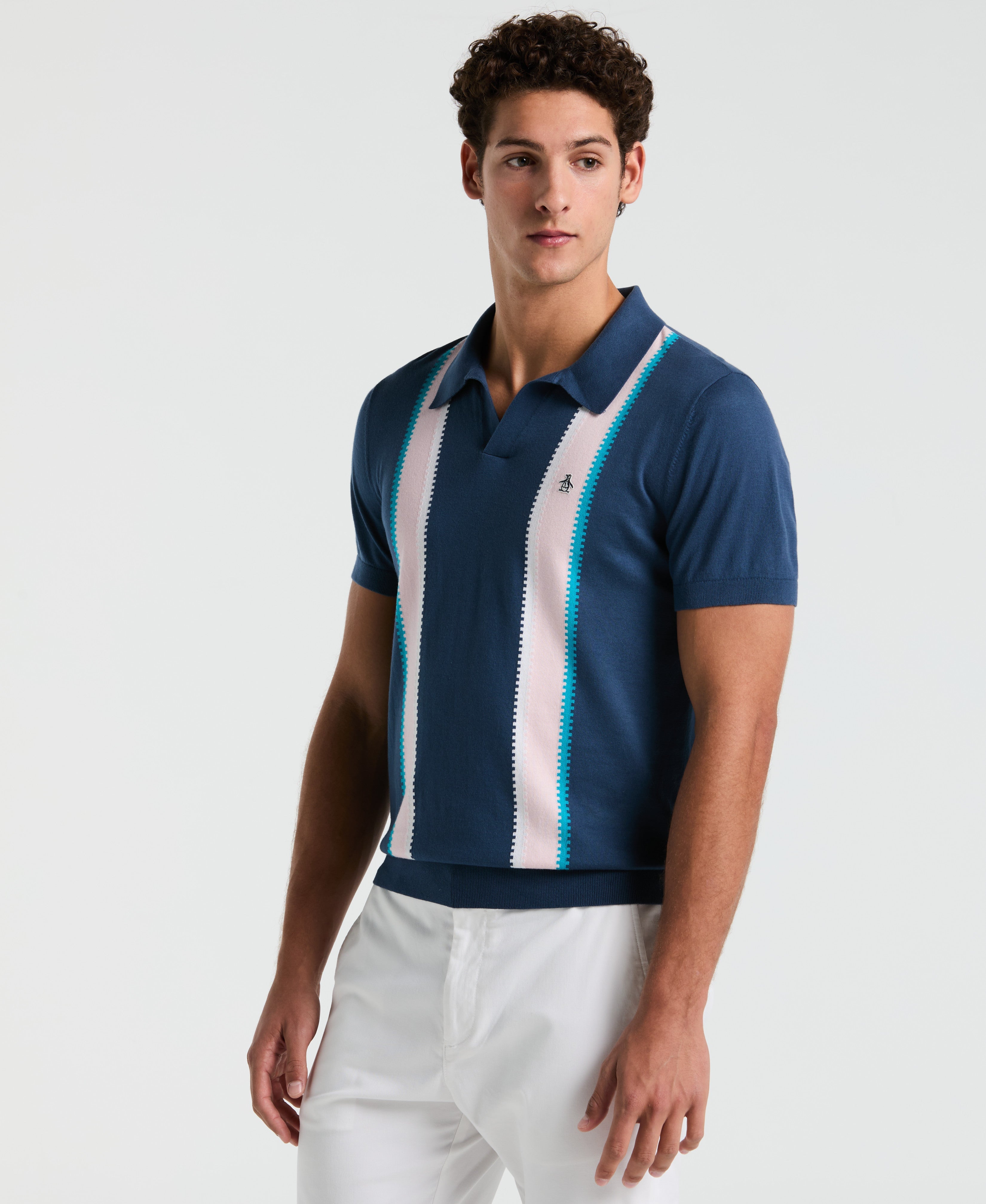 Cotton Vertical Stripe Sweater Polo