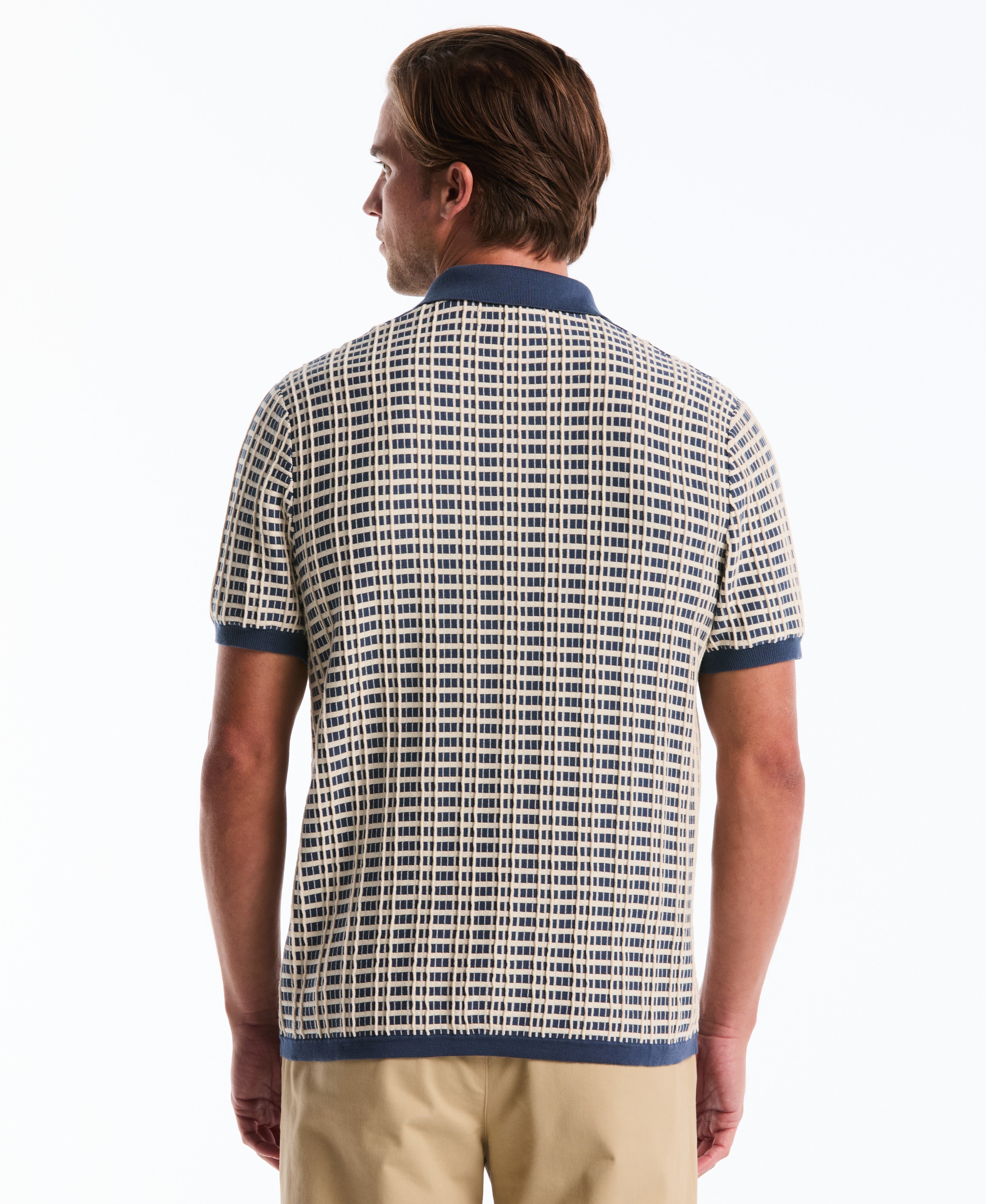 Plaid & Stripe Button-Front Sweater Polo