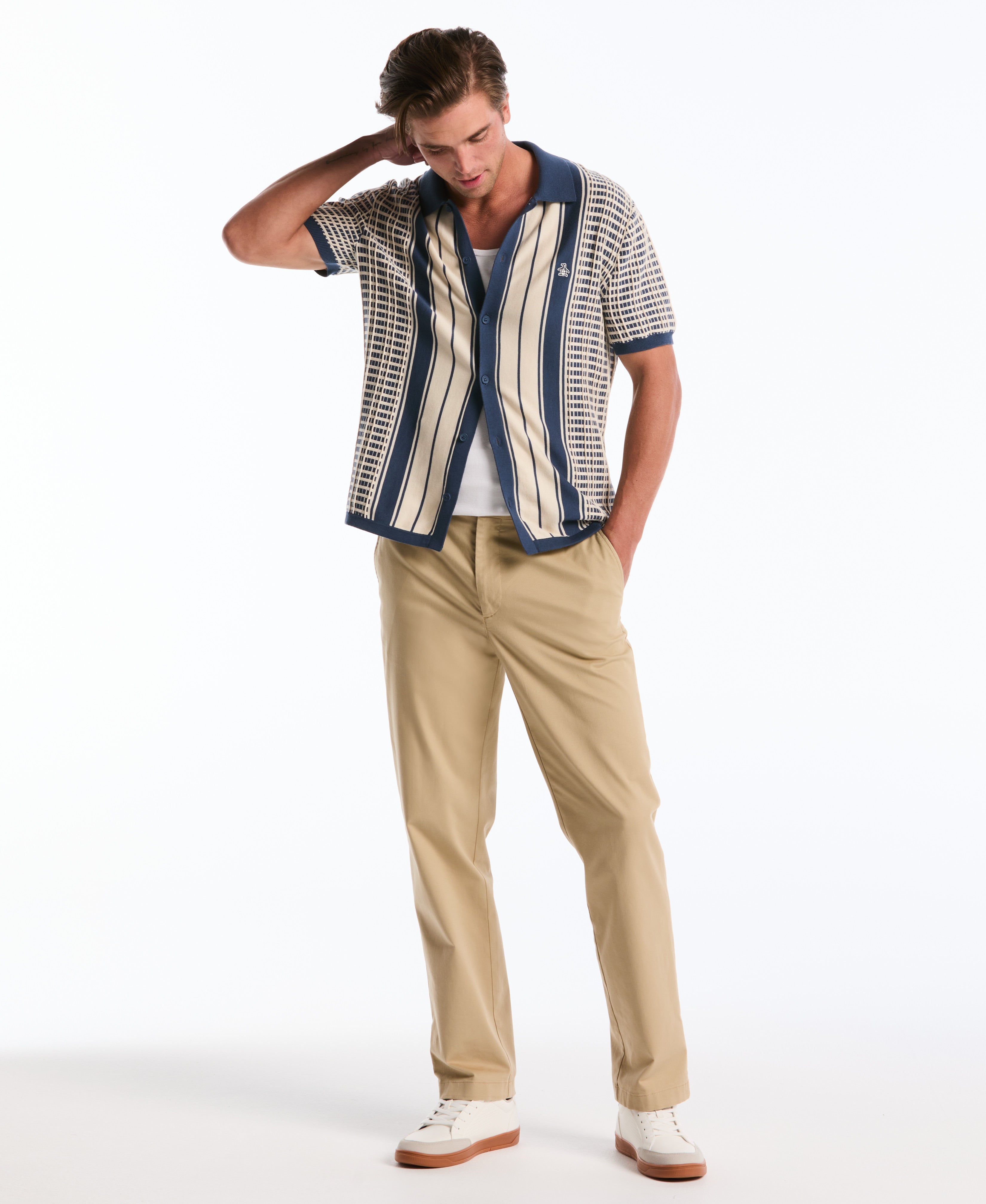 Plaid & Stripe Button-Front Sweater Polo